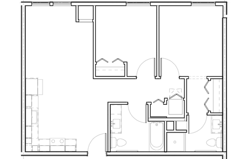 Floor plan for 2 beds, 2 baths, 822 sqft